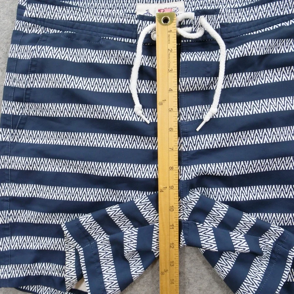 Original Penguin Shorts  Mens Medium Blue White Swim Trunks Geometric Striped